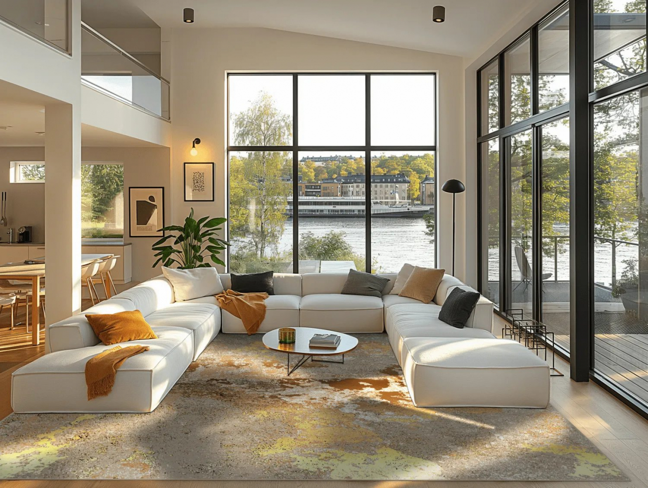 Tapis Wilton 'Elena' 200x200cm - Beige/Or