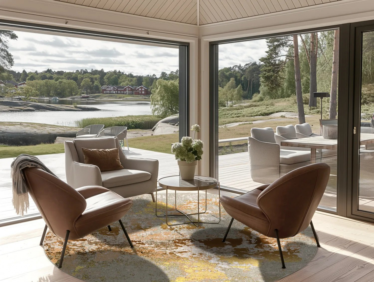 Tapis rond 'Elena' 240cm - Beige/Or