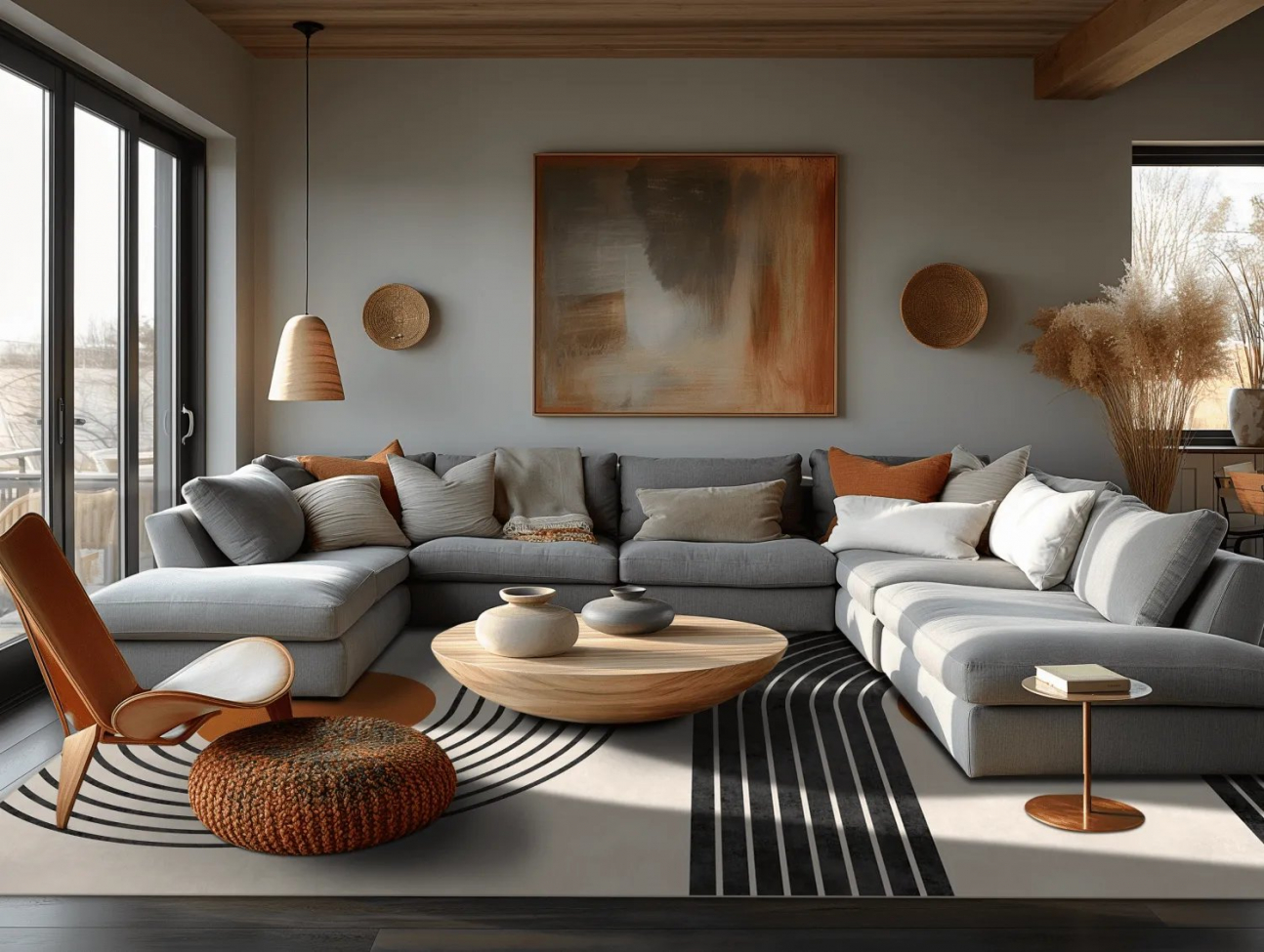 Tapis Wilton 'Moudania' 240x340cm - Beige/Noir/Orange