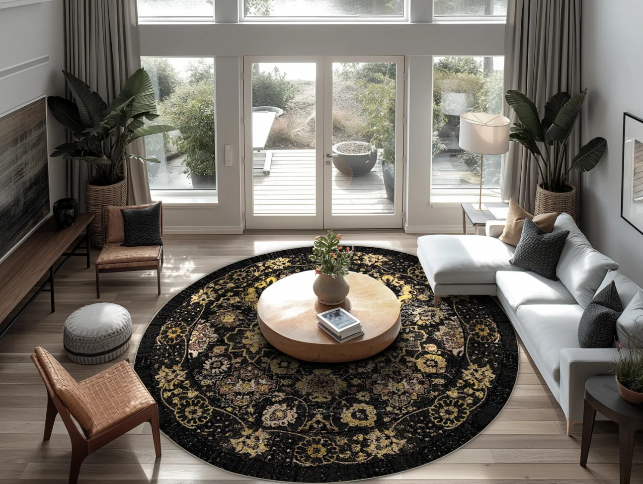 Tapis rond 'Fernana' 160cm - Noir/Or