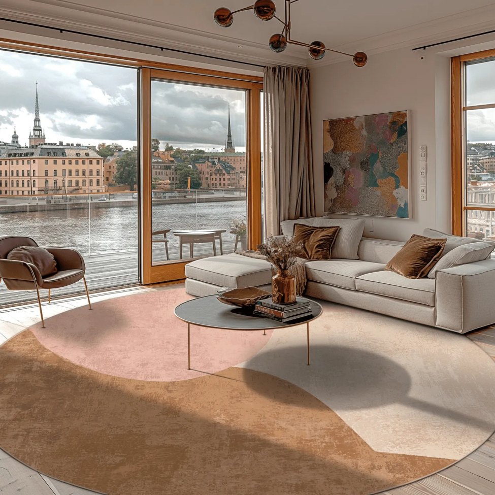 Tapis rond 'Lazio' 160cm - Beige/Rose