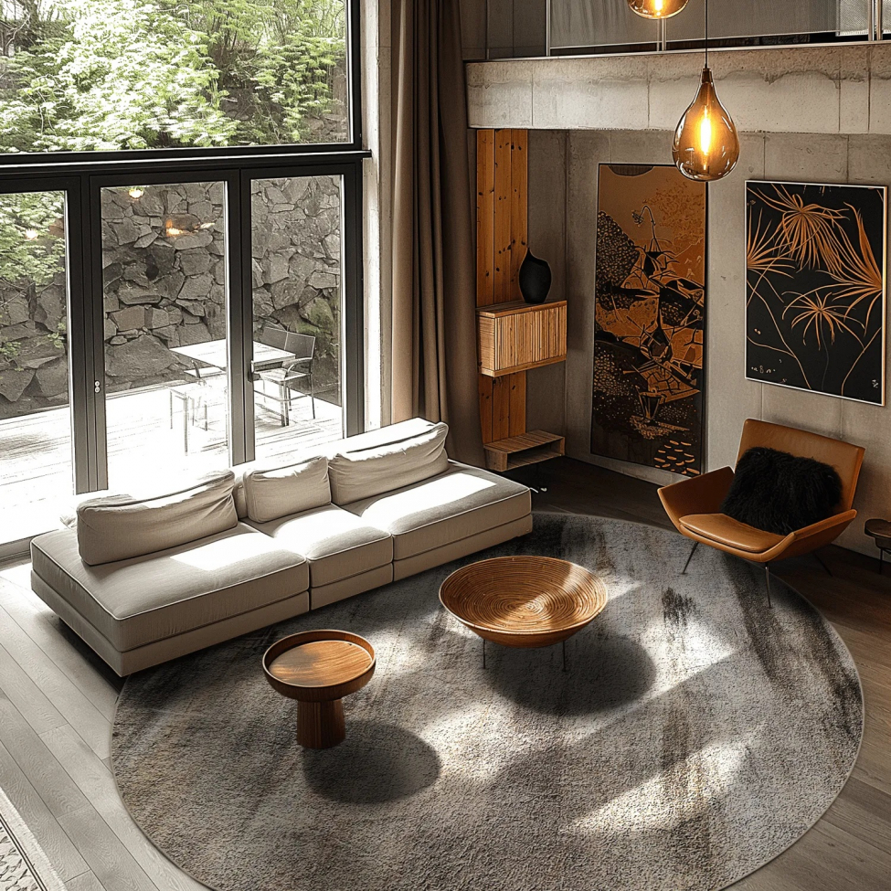 Tapis rond 'Polia' 200cm - Gris/Marron