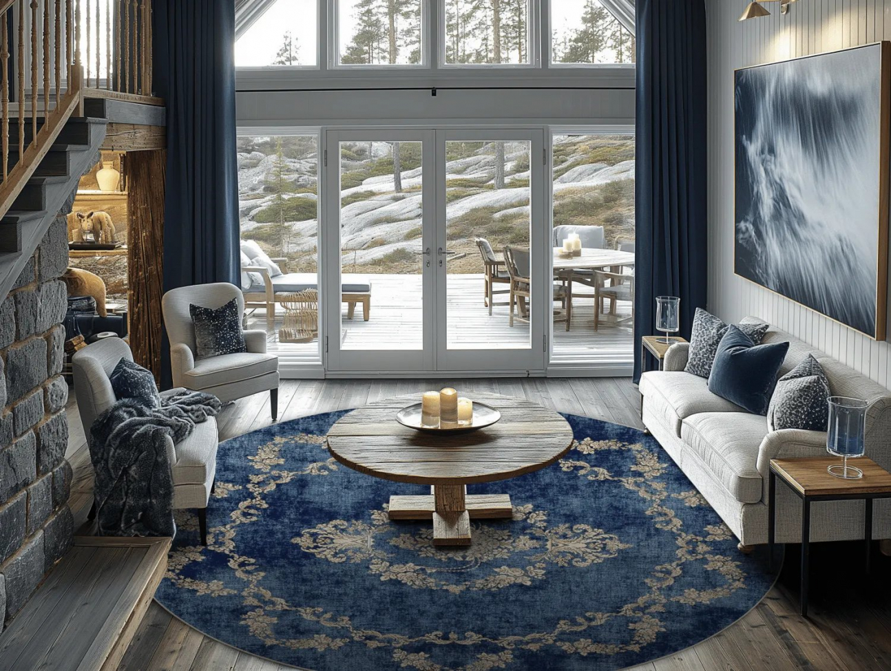 Tapis rond 'Taknis' 160cm - Bleu