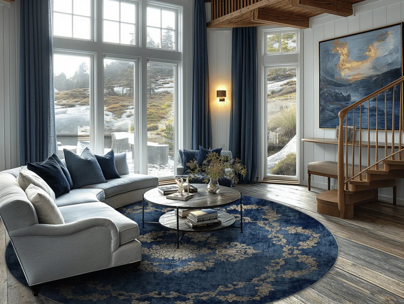 Tapis rond 'Taknis' 120cm - Bleu