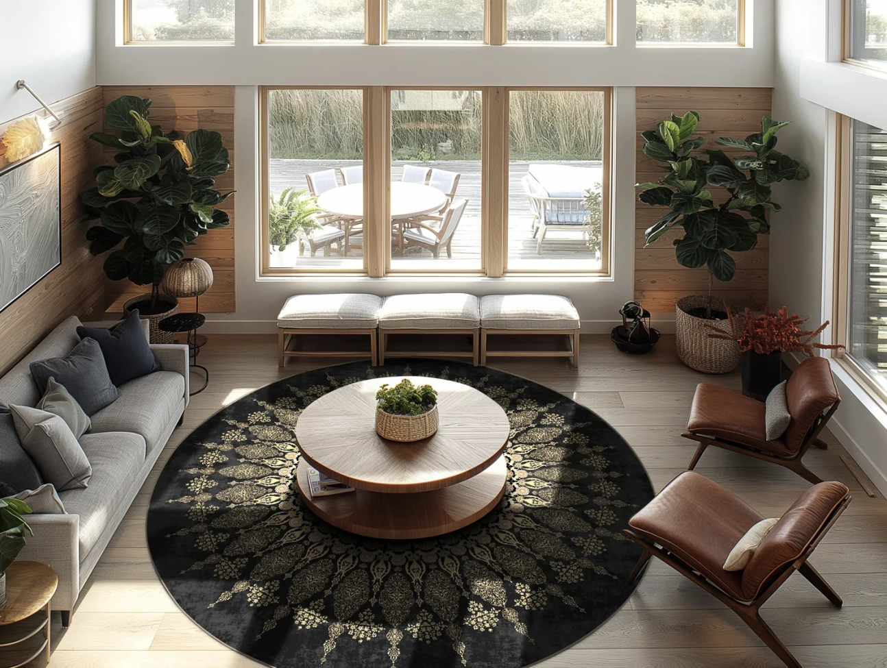 Tapis rond 'Sandrigo' 120cm - Noir/Or