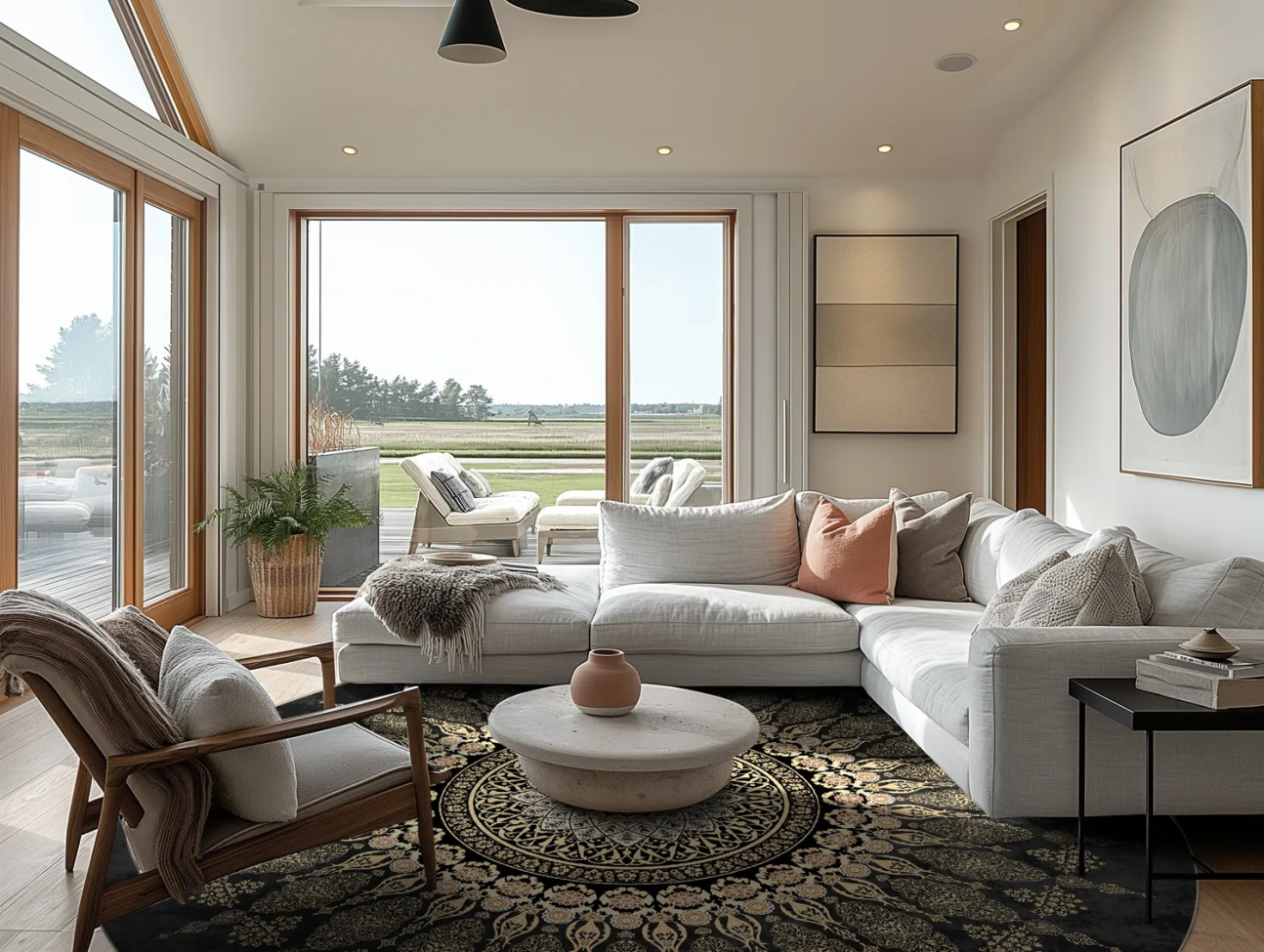 Tapis rond 'Sandrigo' 120cm - Noir/Or