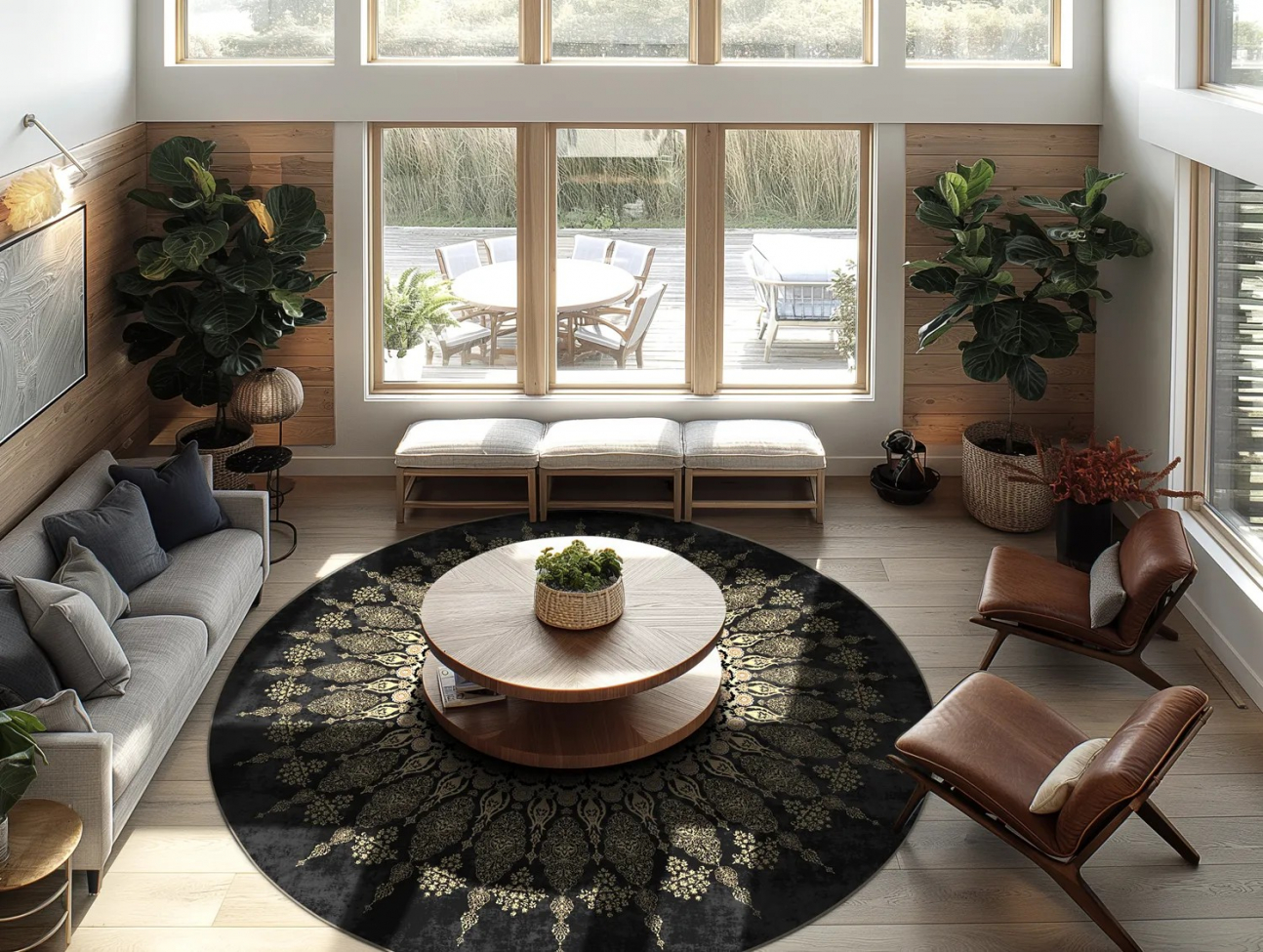 Tapis rond 'Sandrigo' 200cm - Noir/Or