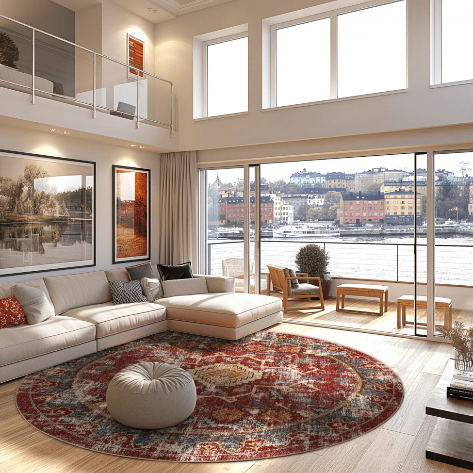 Tapis rond 'Idri' 120cm - Rouge/Multi