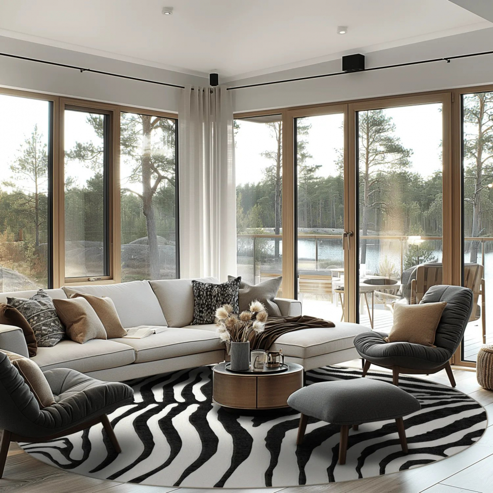 Tapis rond 'Zebra' 200cm - Noir/Blanc