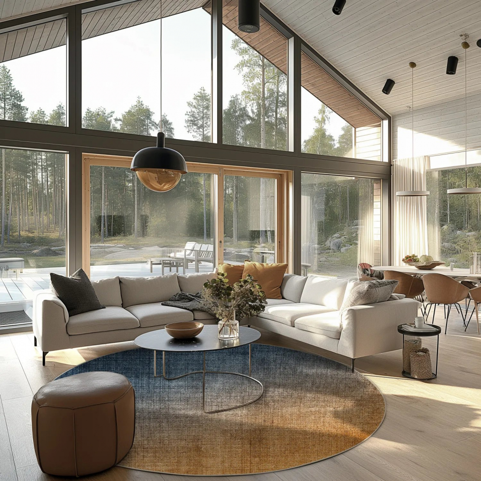 Tapis rond 'Librilla' 120cm - Marron/Bleu