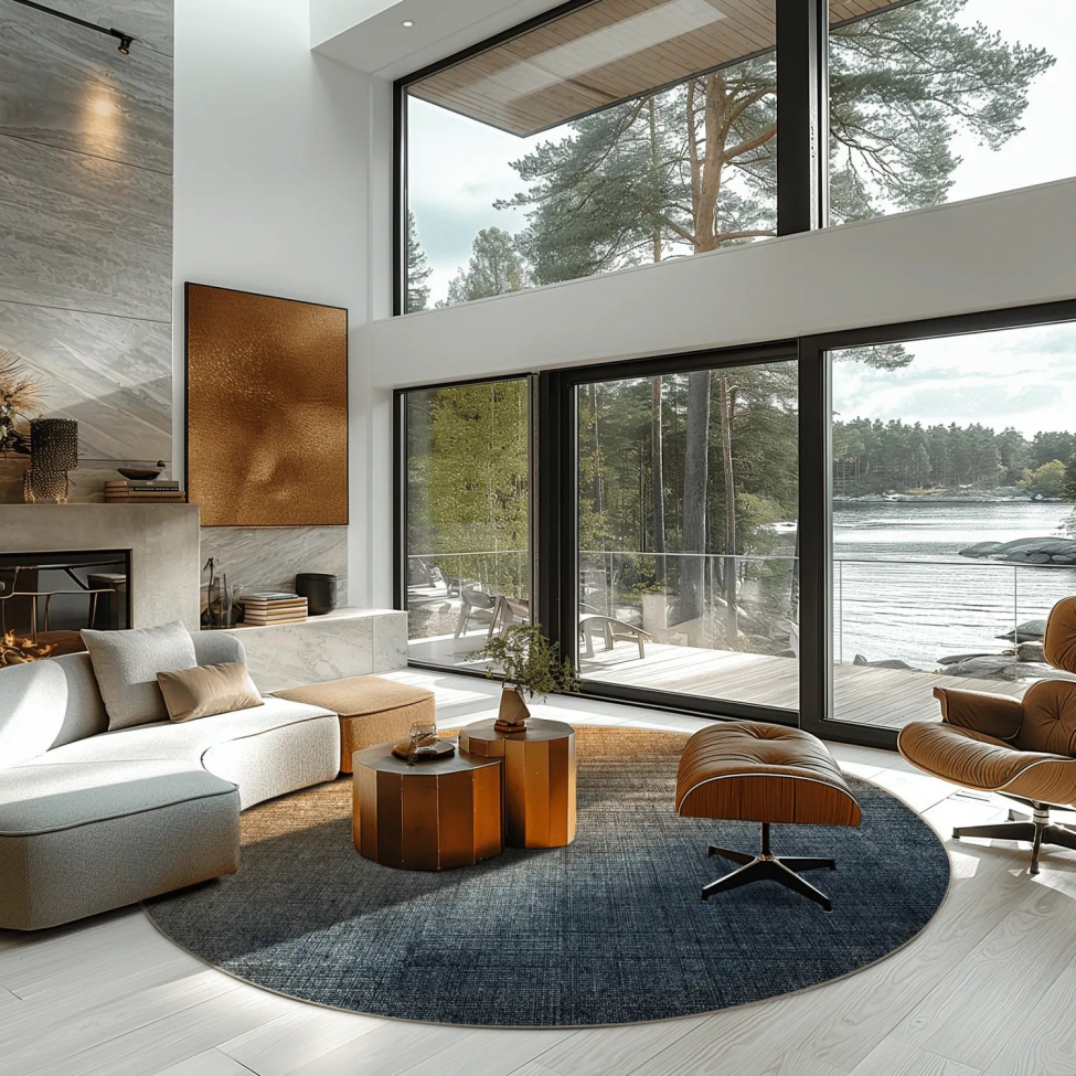 Tapis rond 'Librilla' 120cm - Marron/Bleu