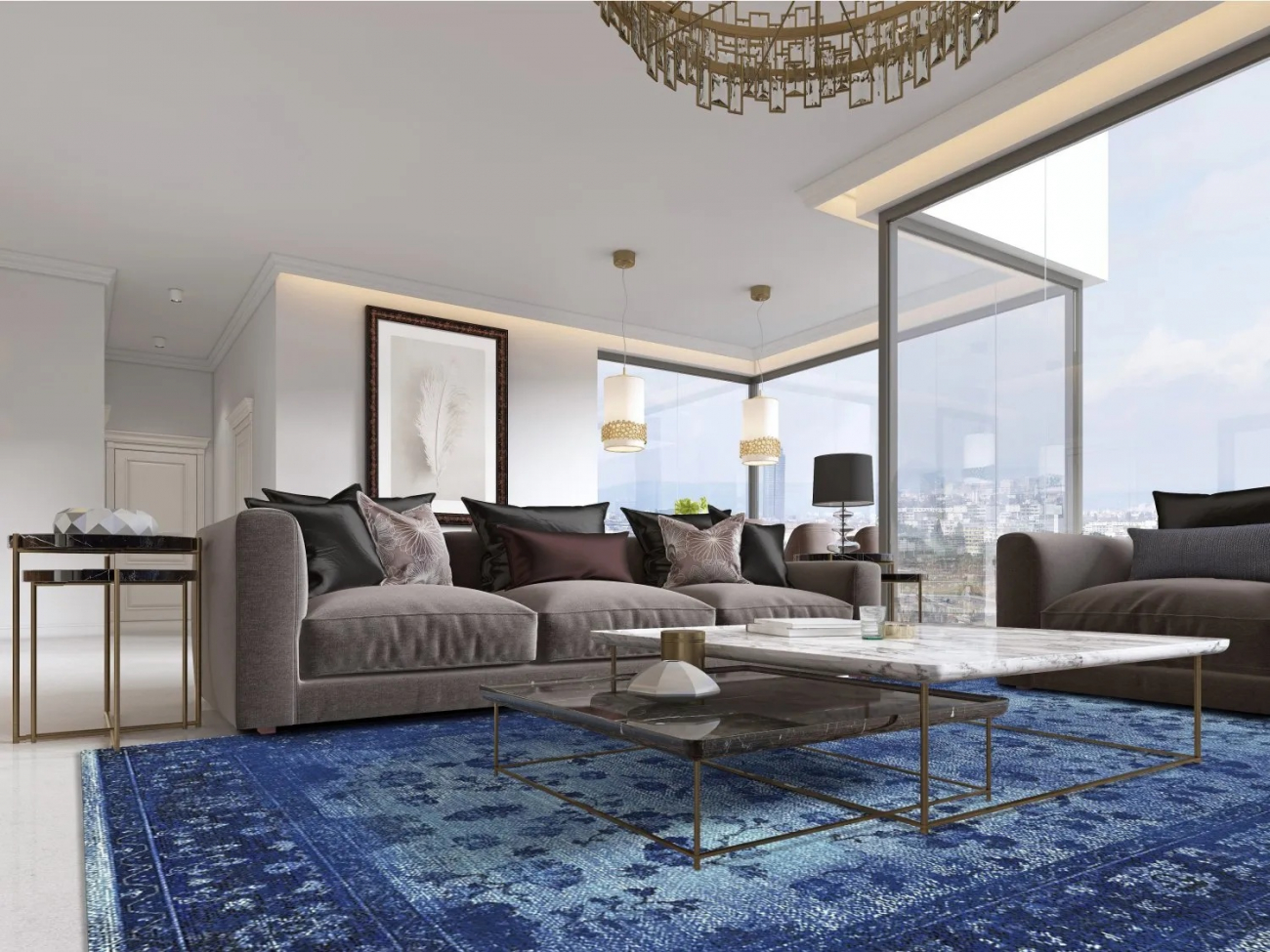 Tapis Wilton 'Gombalia' 80x250cm - Bleu