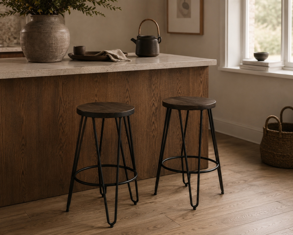 Tabouret 'Rustic' 45cm - Bois/Acier