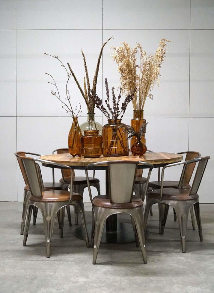 Table à manger ronde 'Jack' - Bois recyclé/Fer