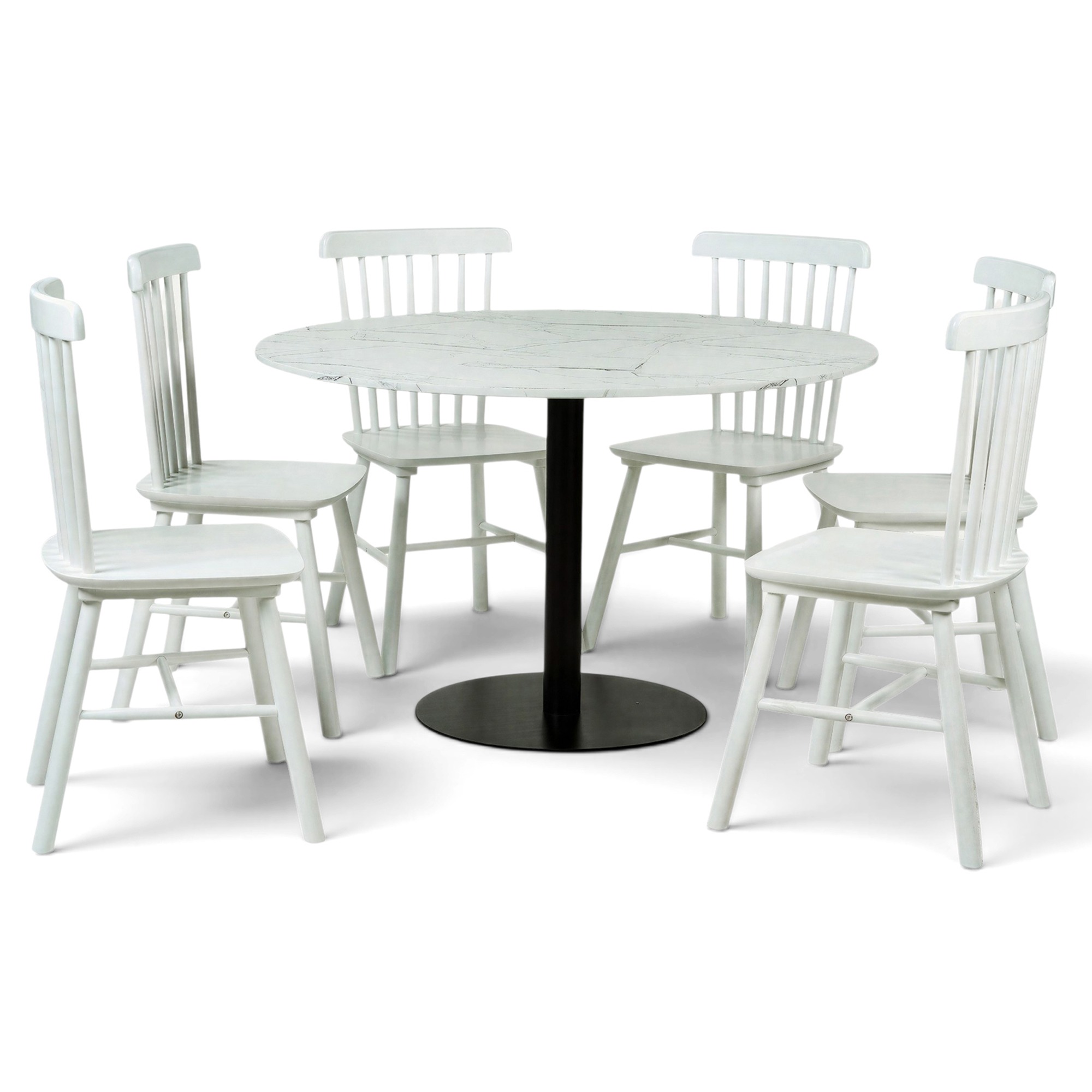 Groupe de repas 'Marbelous Elsa' - 1 Table Ø120 & 6 Chaises