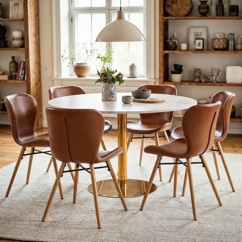 Table à manger 'Marbleous' Ronde 120cm - Laiton/Blanc