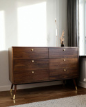 Commode \'Prime\' 6 tiroirs - Noyer/Laiton