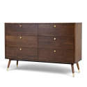 Commode \'Prime\' 6 tiroirs - Noyer/Laiton