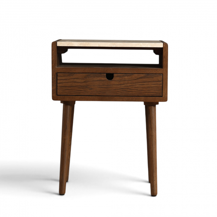 Table d’appoint \'Sapri\' 45x60cm - Noyer/Travertin dans le groupe Meubles / Tables / Tables de chevet chez Reforma (4978-walnut)