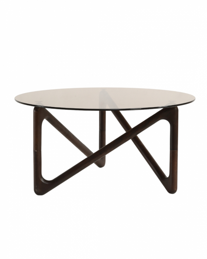 Table basse \'Modica\' Ø80 – Noyer/Verre dans le groupe Meubles / Tables / Table basse chez Reforma (717AB-walnut)