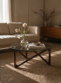Table basse \'Modica\' Ø80 – Noyer/Verre