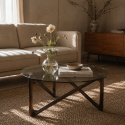 Table basse \'Modica\' Ø80 – Noyer/Verre