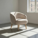 Fauteuil \'Capri\' pieds en bois - Beige/Boucl&eacute;
