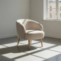 Fauteuil \'Capri\' pieds en bois - Beige/Boucl&eacute;