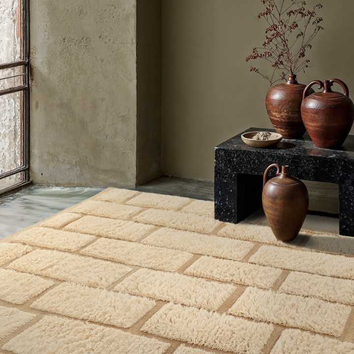 Tapis Rya \'Leknes Laine Tissée à la Main\' - Beige dans le groupe Tapis / Tapis en ry chez Reforma (V10010)