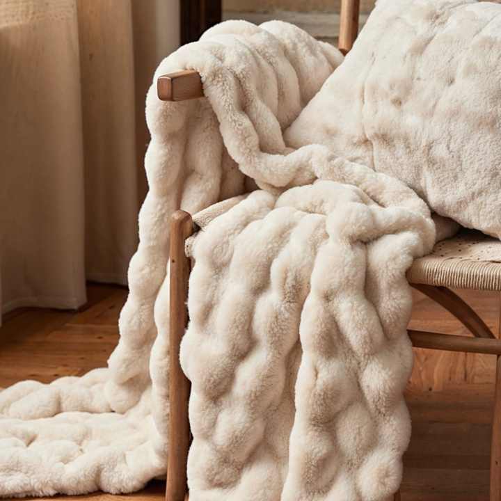 Plaid \' Aranga Bubble Throw \' 130 x 170 cm - Beige dans le groupe Décoration / Textiles / Plaids & couvertures chez Reforma (V10201578)