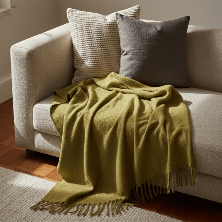 Plaid \' Samantha \' 130 x 170 cm - Vert olive dans le groupe Décoration / Textiles / Plaids & couvertures chez Reforma (V10201726)