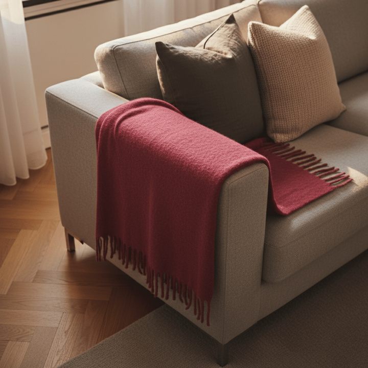 Plaid \' Samantha \' 130 x 170 cm - Rouge foncé dans le groupe Décoration / Textiles / Plaids & couvertures chez Reforma (V10201727)