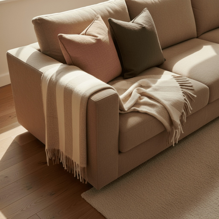 Tapis à carreaux \' Beatriz Stripe \' 130 x 170 cm - Beige/blanc dans le groupe Décoration / Textiles / Plaids & couvertures chez Reforma (V10201728)