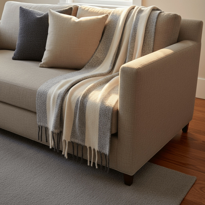 Tapis à carreaux \' Beatriz Stripe \' 130 x 170 cm - Noir/blanc dans le groupe Décoration / Textiles / Plaids & couvertures chez Reforma (V10201729)