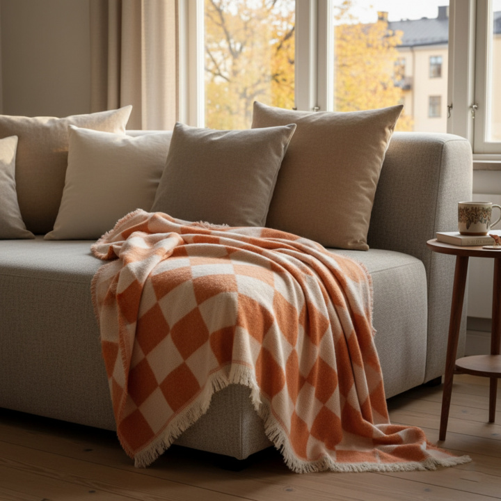Tapis à carreaux \' Audrey Check \' 130 x 170 cm - Rose/blanc dans le groupe Décoration / Textiles / Plaids & couvertures chez Reforma (V10201734)