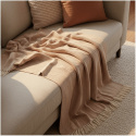 Couverture en coton \' Denisa Fishbone \' 130 x 170 cm - Marron/blanc