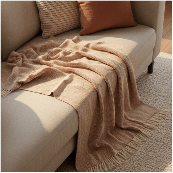 Couverture en coton \' Denisa Fishbone \' 130 x 170 cm - Marron/blanc dans le groupe Décoration / Textiles / Plaids & couvertures chez Reforma (V10201747)