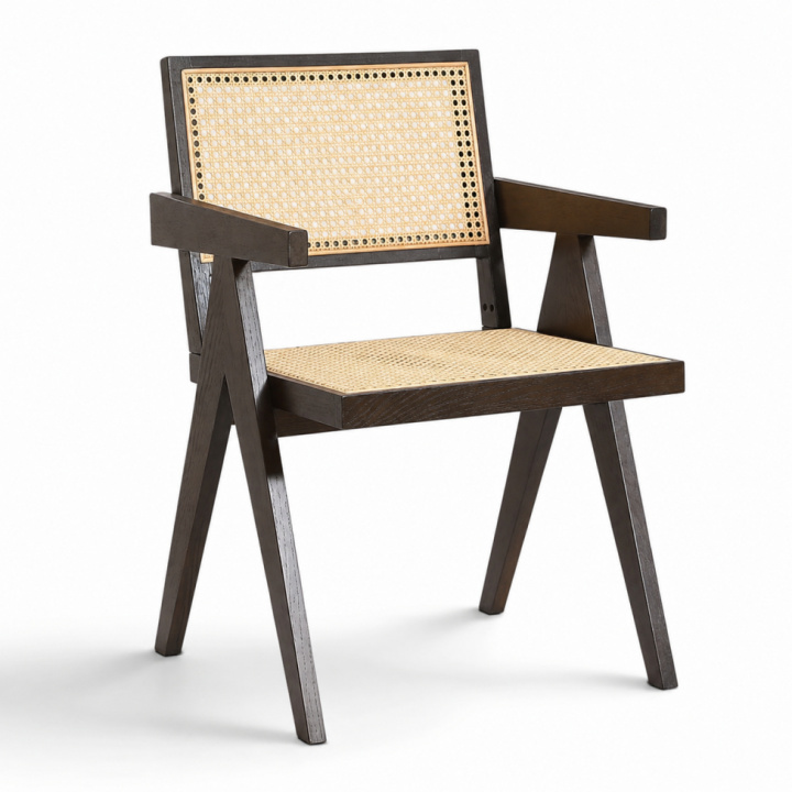 Fauteuil de table \'Jean\' - Chêne brun/Rotin dans le groupe Meubles / Meubles d\'assise / Chaises chez Reforma (WS-RT01-walnut)