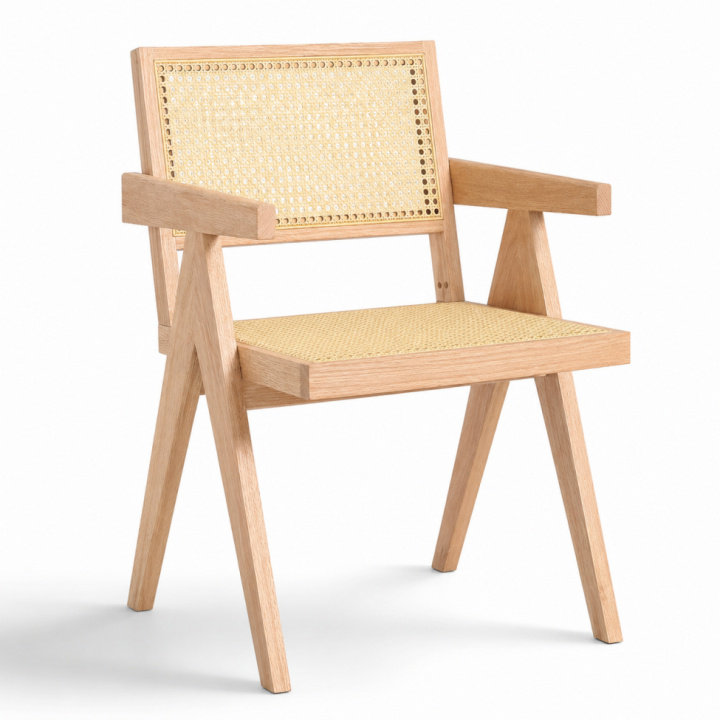 Fauteuil de table \'Jean\' - Chêne blanchi/Rotin dans le groupe Meubles / Meubles d\'assise / Chaises chez Reforma (WS-RT01-white-pigmented)